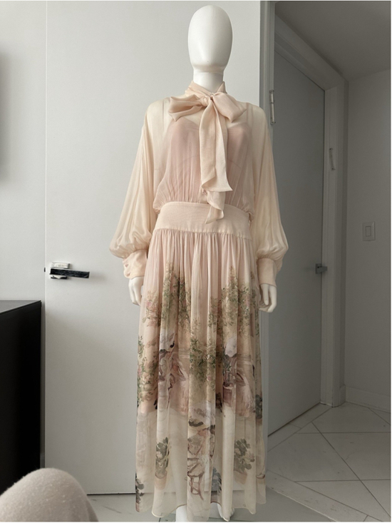 ZIMMERMANN Dresses & Skirts - Zimmermann Belted Floral Print Chiffon Maxi Dress Powder Size 2